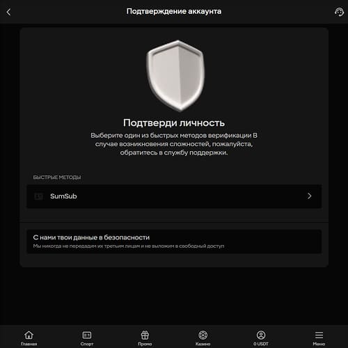 Начало процесса верификации в личном кабинете